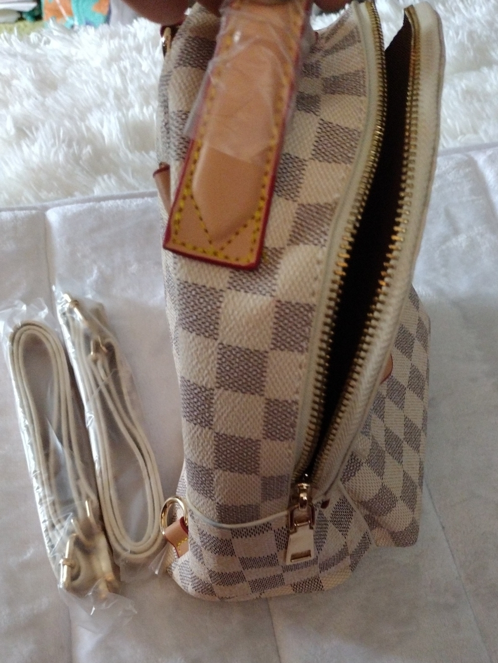Cream  Crossbody Backpack Bag with Beige Trim
